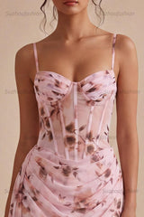 Suzhoufashion Pink Floral Ruched Corset Tight Short Homecoming Dress with Sash