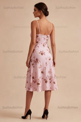 Suzhoufashion Pink Floral Spaghetti Straps Ruffled A-Line Short Homecoming Dress