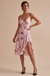 Suzhoufashion Pink Floral Spaghetti Straps Ruffled A-Line Short Homecoming Dress