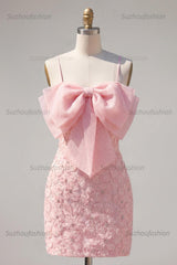 Suzhoufashion Pink Floral Spaghetti Straps Tight Short Homecoming Dress with Pearl Details