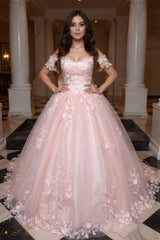 Suzhoufashion Pink Quinceanera Dress Lace Appliques Ball Gown Off the Shoulder Sweet 16 Dress