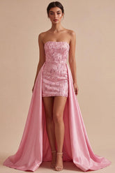 Suzhoufashion Pink Sequin Short Tight Homecoming Dress with Cape