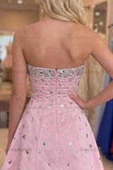 Suzhoufashion Pink Strapless A-Line Short Homecoming Dress with Rhinestones