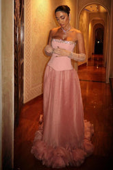 Suzhoufashion Pink Strapless Corset Prom Dress With Beaded Bodice And Tulle Skirt Formal Evening Gown
