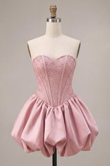 Suzhoufashion Pink Sweetheart Beaded A Line Short Corset Homecoming Dress