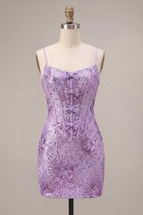 Suzhoufashion Plum Sequin Tight Short Corset Homecoming Dress