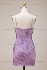 Suzhoufashion Plum Sequin Tight Short Corset Homecoming Dress
