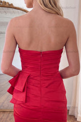 Suzhoufashion Red Ruffled Strapless Ruched Tight Short Homecoming Dress