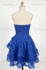 Suzhoufashion Royal Blue Lace Floral Beaded Ruffled A-Line Corset Short Homecoming Dress with Bow