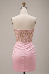 Suzhoufashion Ruched Pink Short Corset Homecoming Dress with Rhinestones