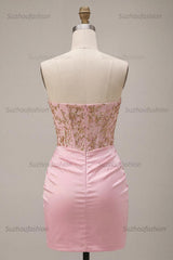 Suzhoufashion Ruched Pink Short Corset Homecoming Dress with Rhinestones