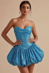 Suzhoufashion Sequin Blue A Line Strapless Bubble Short Homecoming Dress