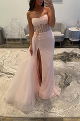 Suzhoufashion Sequins Floral Mermaid Prom Dress Corset Light Pink Long Formal Dress With Side Cape
