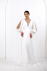 Suzhoufashion Simple Long Sleeve Beach Wedding Dress Chiffon A Line Boho Bridal Gown