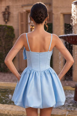 Suzhoufashion Sky Blue Satin A Line Corset Short Homecoming Dress with Bow