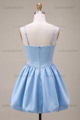 Suzhoufashion Sky Blue Satin A Line Corset Short Homecoming Dress with Bow