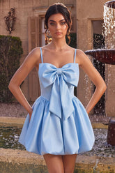 Suzhoufashion Sky Blue Satin A Line Corset Short Homecoming Dress with Bow