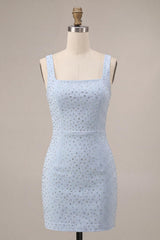 Suzhoufashion Sky Blue Tight Beaded Short Homecoming Dress