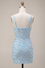 Suzhoufashion Sky Blue Tight Sequin Short Homecoming Dress with Slit