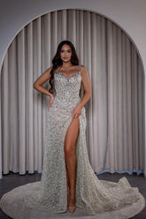 Suzhoufashion Spaghetti Straps Prom Dress Mermaid Sleeveless Formal Dress with Slit