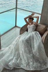 Suzhoufashion Spaghetti Straps Wedding Dress A Line Bridal Gown with Beaded Lace Appliques