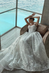 Suzhoufashion Spaghetti Straps Wedding Dress A Line Bridal Gown with Beaded Lace Appliques