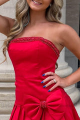 Suzhoufashion Strapless Beaded Red Short Homecoming Dress with Bow