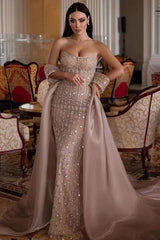 Suzhoufashion Strapless Formal Dress Beaded Tulle Organza Prom Dress with Panel Train