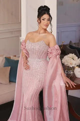 Suzhoufashion Strapless Formal Dress Pink Sheath/Column Beaded Prom Evening Gown
