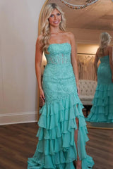 Suzhoufashion Stunning Mermaid Strapless Zipper Back Lace Corset Prom Dress With Ruffle Skirt Formal Evening Gown