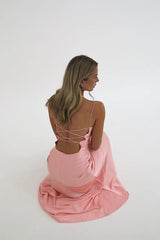 Suzhoufashion Stylish Sheath Spaghetti Straps Pink Party Dress With Criss Cross Back Formal Evening Gown