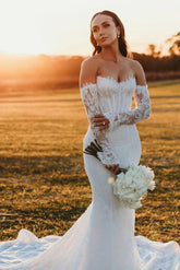 Suzhoufashion Sweetheart Beach Wedding Dress Mermaid Corset Lace Panel Train Bridal Gown