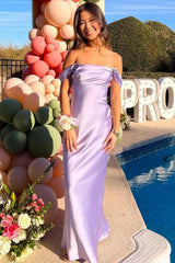 Suzhoufashion Trendy Sheath Off The Shoulder Lilac Prom Dress With Ruched Formal Evening Gown