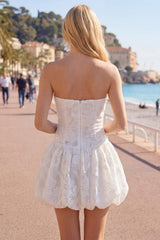 Suzhoufashion White Floral Strapless A-Line Short Homecoming Dress