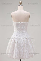 Suzhoufashion White Floral Strapless A-Line Short Homecoming Dress