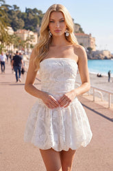 Suzhoufashion White Floral Strapless A-Line Short Homecoming Dress