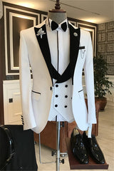Suzhoufashion White One Button Slim Fit Wedding Groom Suits