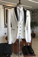 Suzhoufashion White Three Pieces Shawl Lapel Wedding Groom Suits
