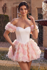 Suzhoufashion White and Pink A-Line Corset Short Homecoming Dress with 3D Flowers