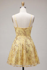 Suzhoufashion Yellow Spaghetti Straps Sequin A-Line Short Homecoming Dress