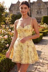 Suzhoufashion Yellow Spaghetti Straps Sequin A-Line Short Homecoming Dress