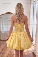 Suzhoufashion Yellow Strapless A-Line Beaded Short Corset Homecoming Dress
