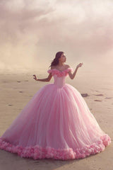 Sweet 16 Quinceanera Dresses Off The Shoulder Corset Canfy Pink Wedding Dress with Flowers
