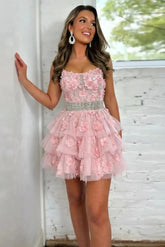 Suzhoufashion Sweetheart 3D Floral Tiered Homecoming Dresses Mini Cocktail Dress