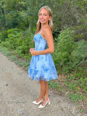 Sweetheart A Line Corset Floral Print Short Homecoming Dress