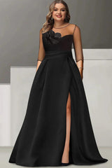 Sweetheart A Line Plus Size Mother of the Bride Dress with 3/4 Sleeves Lace Flower & High Split