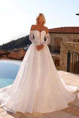 Sweetheart A Line Wedding Dress Beaded Lace Appliqued Bridal Gown