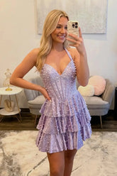 Suzhoufashion Sweetheart Beaded Corset Satin Short Homecoming Dresses with Slit