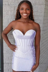 Sweetheart Beaded Homecoming Dress Corset Bodycon Mini Cocktail Dress