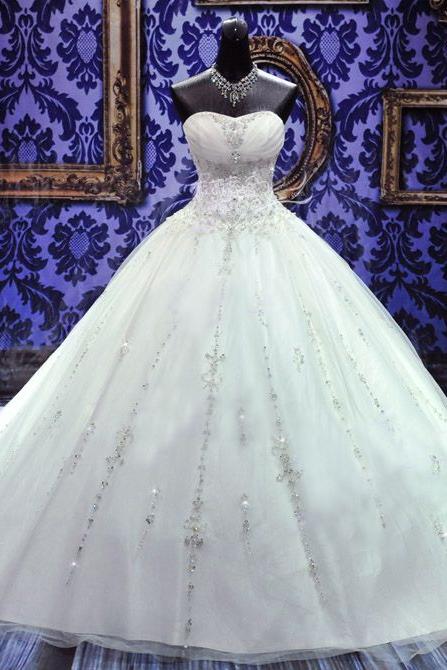 Sweetheart Beading Lace-Up Princess Dress Gorgeous Ball Gown Wedding Gown